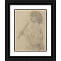 Henry Ryland 15x18 Black Ornate Wood Framed Double Matted Museum Art Print Titled - Study of a Girl Wearing a Laurel Wreath Playing a Recorder
