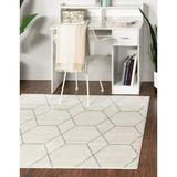 Unique Loom Geometric Trellis Frieze Rug Ivory/Gray 3 1 Square Trellis Traditional Perfect For Dining Room Living Room Bed Room Kids Room