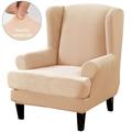 TOPCHANCES 2-Piece Stretch Velvet Fabric Wing Chair Cover Wingback Armchair Slipcoversï¼ˆBeigeï¼‰