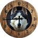 Large Wood Wall Clock 24 Inch Round Husky Blue Eyed Dog Round Small Battery Operated Brown Wall Art