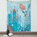 Kids Wall Hanging Tapestry Illustration Art of Little Mermaid Under the Sea in Corals with Castle and Little Fish Bedroom Living Room Dorm Decor 40W X 60L Inches Teal Orange by Ambesonne