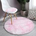 Shaggy Circle Rug Faux Fur Rug Carpet Round Fluffy Area Rugs for Living Room Round Kids Rug for Playroom Bedroom decor Shag Ultra Soft Area Rug Non-Skid Fluffy Round Tie-Dyed Plush Mats