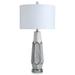 Zara - Carved & Textured Body Ceramic Table Lamp - Silver Finish - White Shade