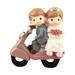 Romantic Figurine Gift Elegant Bride and Groom Ride Motorcycle Cake Topper Figurine Desktop Decoration (Brown)