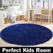 Mascarry Faux Fur Elegant Cozy Shaggy Round Rug Floor Mat Area Rugs for Kids Teen s Bedroom Living Room 5.3 X5.3 Navy Blue