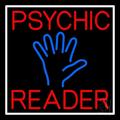 Red Psychic Reader Blue Palm With White Border LED Neon Sign 24 Tall x 24 Wide - inches Black Square Cut Acrylic Backing with Dimmer - Bright and Premium built indoor LED Neon Sign for Storefront.