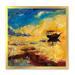 Abstract Boat At The Ocean Horizon During Sunset 16 in x 16 in Framed Painting Canvas Art Print by Designart