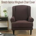 TOPCHANCES 2-Piece Stretch Jacquard Wing Chair Cover Wingback Armchair Slipcovers Spandex Fabric WingChair Furnitur Removable for Adults Kids and Pets Brown