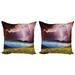 Nature Throw Pillow Cushion Cover Pack of 2 Sky with Electrical Storm Rays Powerful Effect on Earth Rural Landscape Print Zippered Double-Side Digital Print 4 Sizes Green Pink Blue by Ambesonne