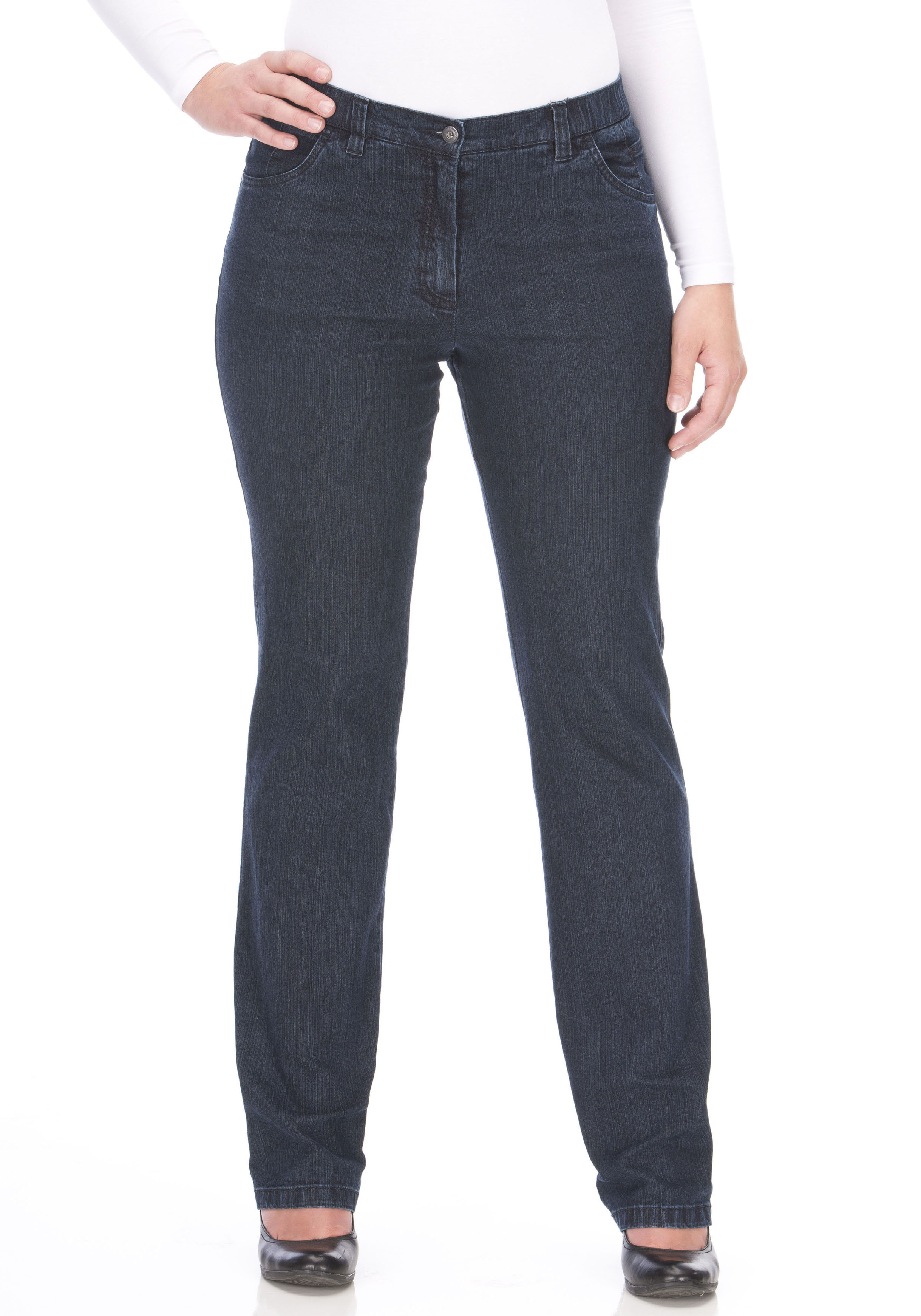 Stretch-Jeans KJBRAND "Betty Denim Stretch", Damen, Gr. 50/25, K-Gr, blau (schwarz, blau), Denim/Jeans, Obermaterial: 85% Baumwolle, 13% Polyester, 2% Elasthan, leichte Abriebeffekte, Basic lang, Jeans, mit Stretch