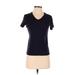 Lands' End Short Sleeve T-Shirt: V Neck Covered Shoulder Black Solid Tops - Women's Size X-Small