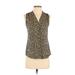 Banana Republic Sleeveless Blouse: V Neck Covered Shoulder Tan Animal Print Tops - Women's Size 0