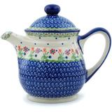 Bungalow Rose Druann Pottery 1.44 qt. Stoneware Teapot Stoneware/Terracotta in Blue | 7.95 H x 9.41 W x 5.83 D in | Wayfair