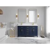 Everly Quinn Cambridge 60" Double Bathroom Vanity Set Wood/Quartz Top in Blue/Brown | 36 H x 60 W x 22 D in | Wayfair