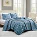 Charlton Home® Boast Blue Microfiber 3 Piece Coverlet Set Polyester/Polyfill/Microfiber in Blue/Green/White | Wayfair