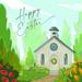 The Holiday Aisle® Happy Easter Country Churchyard Wrapped Canvas Painting Canvas in White | 36 H x 36 W x 1.25 D in | Wayfair