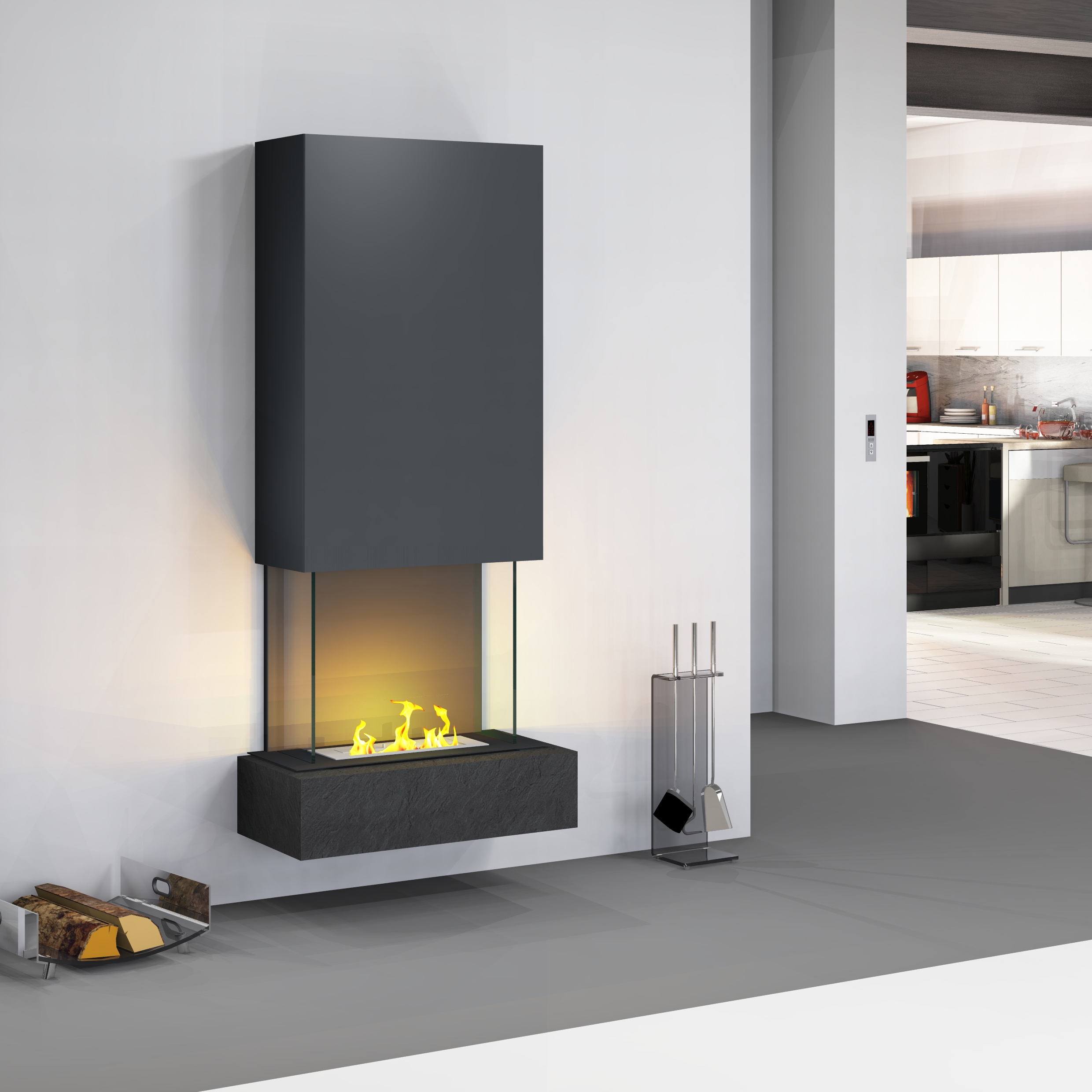 muenkel design Sona [moderner Design Ethanolkamin]: Nero (Schiefer schwarz) - schwarz-grau - safety burner 290