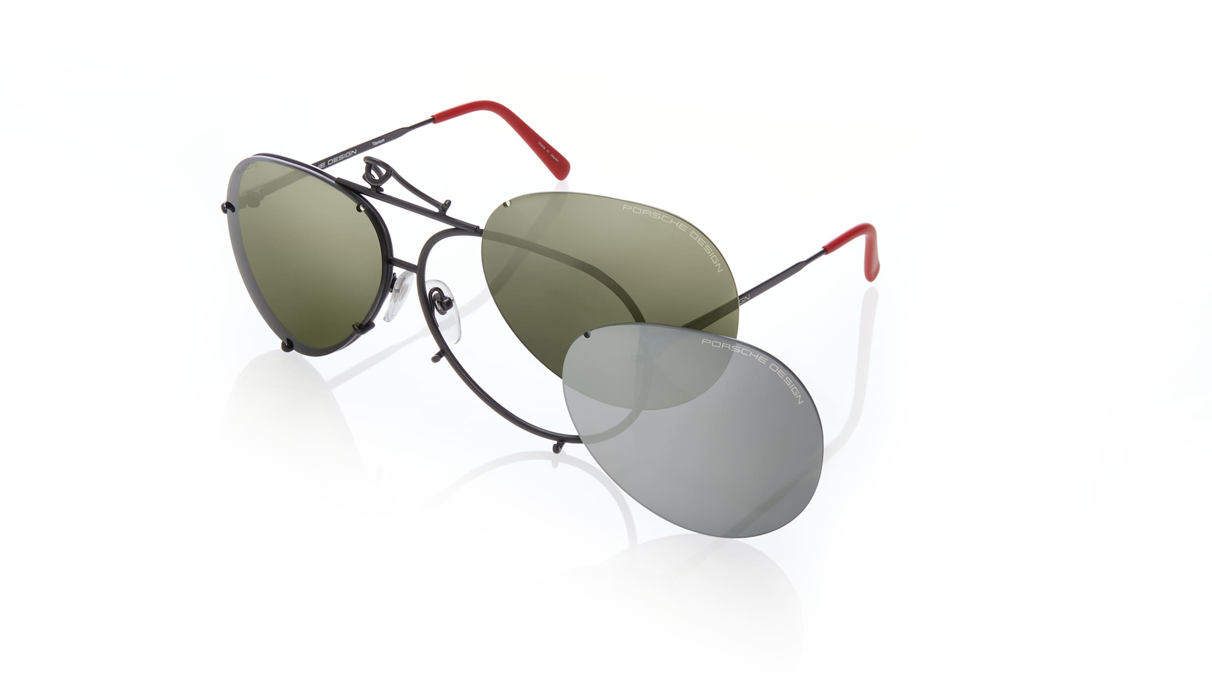 Porsche Design 8478 - mit Wechselgläsern Unisex-Sonnenbrille Vollrand Pilot Metall-Gestell, schwarz