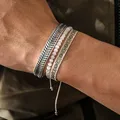 Ensemble de bracelets de manchette plaqués argent 925 perles élastiques en pierre naturelle d'oeil