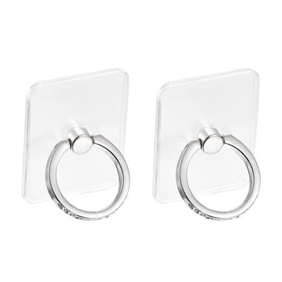 Clear Phone Ring Holders, Diamond Finger Grip Stand (Rectangle Shape), 2Pcs - Transparent, Silver