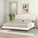 Elegant Upholstered Curved Tufted Linen Platform Bed