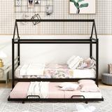 Stylish Design Twin Size Metal House Shape Platform Bed with Trundle, Durable Material and Light Weight Suitable for Bedroom