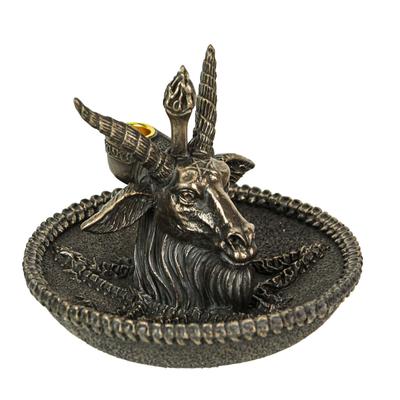 Baphomet Goat Head Sabbatic Bronze Finish Backflow Incense Burner - 4 X 5 X 5 inches