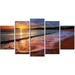 Design Art Foaming Waves at Beautiful Sunset 5 Piece Photographic Print on Wrapped Canvas Set