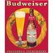Trademark Fine Art Budweiser Vintage Ad - Bottle & Glass Canvas Art Red 18x22