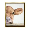 Stupell Industries Baby Calf Cow Resting Head Up-Close Rural Painting Metallic Gold Floating Framed Canvas Print Wall Art Design by George Dyachenko