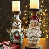 Wood-Look Decorative Pillar Candle Holder Traditional Santa Head Christmas Decoration for Christmas Party Home Decor