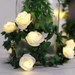 10 LED Flower String Lights 4.9 FT Artificial Rose Garland with Lights Battery Operated Indoor Outdoor Fairy String Lights for Wedding Bedroom Garden Patio Home Party Wall Warm White