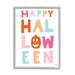 Stupell Industries Pastel Happy Halloween Text Whimsical Pumpkin Motif Graphic Art Gray Framed Art Print Wall Art Design by Jess Baskin