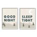 Stupell Industries Good Night Sleep Tight Phrase Nighttime Mountain Landscape Illustration Graphic Art White Framed Art Print Wall Art Set of 2 11x14 by Daphne Polselli