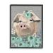 Stupell Industries Fuzzy Pig Surrounded Turquoise Flower Arrangement Pattern Painting Black Framed Art Print Wall Art Design by Michele Norman