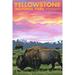 Yellowstone National Park Bison and Sunset (12x18 Wall Art Poster Room Decor)