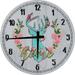Large Wood Wall Clock 24 Inch Round Home Blue Deer Flower Reef Round Small Battery Operated Gray Wall Art