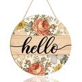 Hello Wood Sign Hello Welcome Wood Hanging Sign Rustic Hello Fall Wooden Sign Plaque(12 x 12 ) Colorful Autumn Wood Door Sign Flowers Hello Wooden Hanging Sign for Entryway Hallway Yard Garden Decor