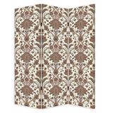 72 Inch 3 Panel Canvas Screen Room Divider Dual Sided Baroque White Brown- Saltoro Sherpi