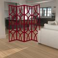 Modern Style 4 Panel Screen with Geometrical Stencil Design Red- Saltoro Sherpi