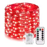 Morttic 50 LED 17 FT Copper Wire String Lights Battery Operated 8 Modes with Remote Waterproof Fairy String Lights for Indoor Outdoor Home Wedding Party Decoration Red