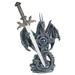 Q-Max GSC9971331 5 in. Medieval Dragon with Sword Guardian Statue Fantasy Decoration Figurine Silver