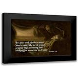 ArtsyQuotes 24x17 Black Modern Framed Museum Art Print Titled - Bible Verse Quote 1 Peter 5:8 Laszlo Mednyanszky - Death of the Painters Father