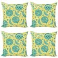 Moon Throw Pillow Cushion Case Pack of 4 Grunge States of the Moon Stars Pattern Vintage Color Palette Retro Design Modern Accent Double-Sided Print 4 Sizes Yellow Turquoise Teal by Ambesonne