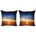 Ocean Throw Pillow Cushion Cover Pack of 2 Sunset Sky with Moon and Stars Horizon Scenery Fantasy View Artwork Print Zippered Double-Side Digital Print 4 Sizes Navy Yellow Orange by Ambesonne