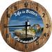 Large Wood Wall Clock 24 Inch Round Lake Wall Art Life is Better Oceanside Lighthouse Ocean Round Small Battery Operated