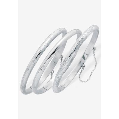 Women's Polished, Engraved And Floral Three-Piece Bangle Set In .925 Sterling Silver Jewelry by PalmBeach Jewelry in White