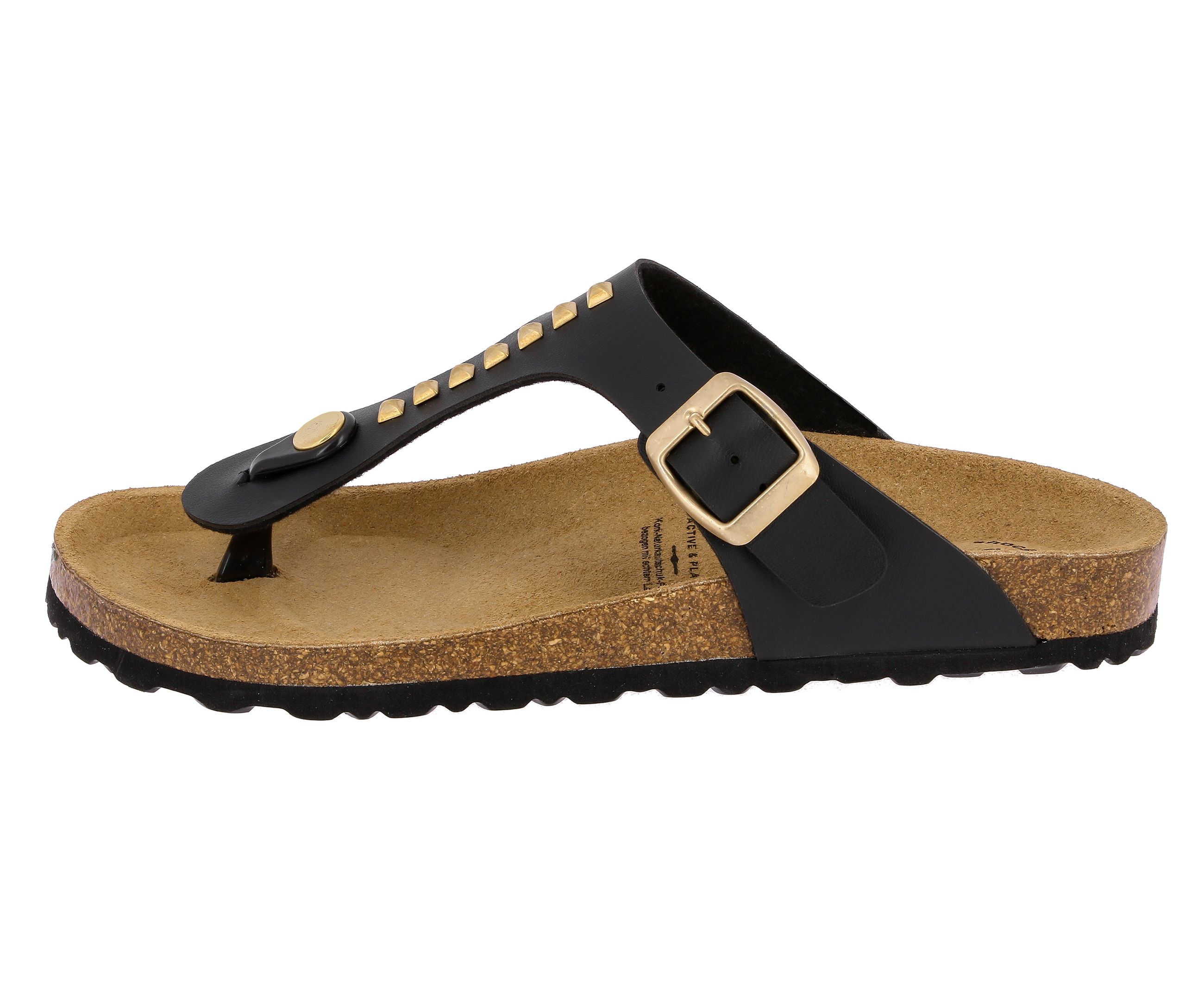 Pantolette LICO "Zehenstegpantolette Bioline Goldstar", Damen, Gr. 42, schwarz, Synthetik, Schuhe Damenschuh Zehentrenner Sommerschuh