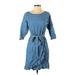 Gap Cocktail Dress Scoop Neck 3/4 sleeves: Blue Solid Dresses - Women's Size X-Small