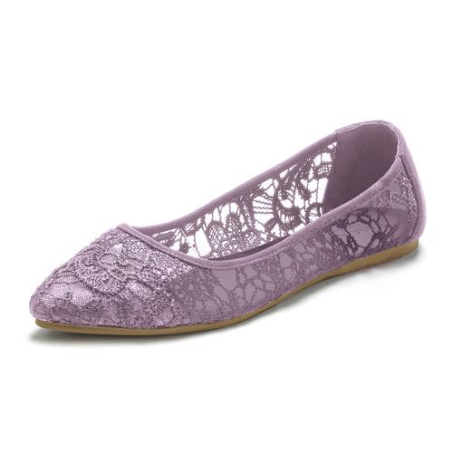 „Slipper LASCANA „“Ballerina““ Gr. 36, lila (flieder) Damen Schuhe Brautschuh Ballerina Slip ons Halbschuh, mit floraler Spitze VEGAN“